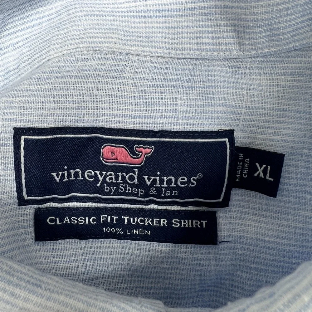 Vineyard Vines Shirt Mens XL Light Blue Striped Classic Tucker Linen Button Down
